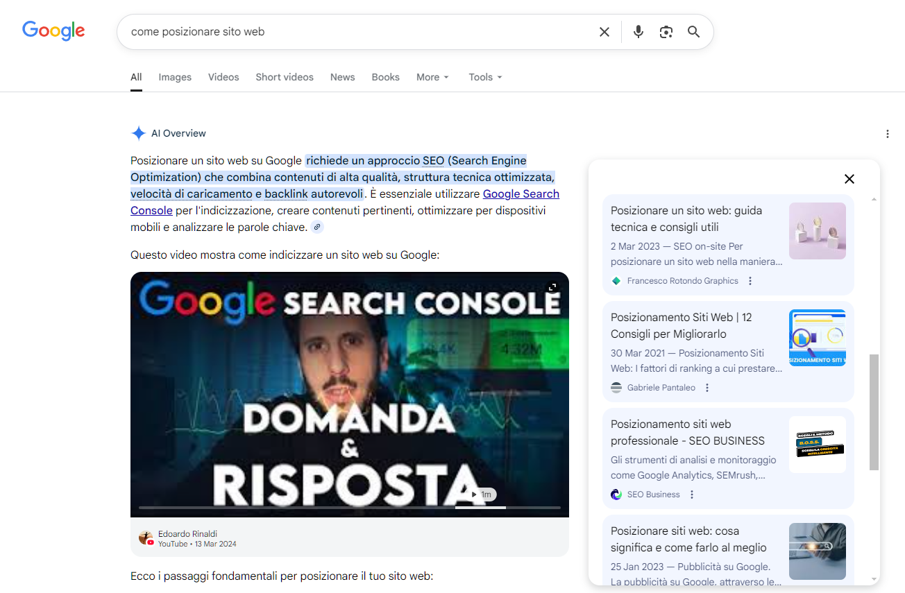Ricerca Google AI Overview - Come posizionare sito web con risultati organici